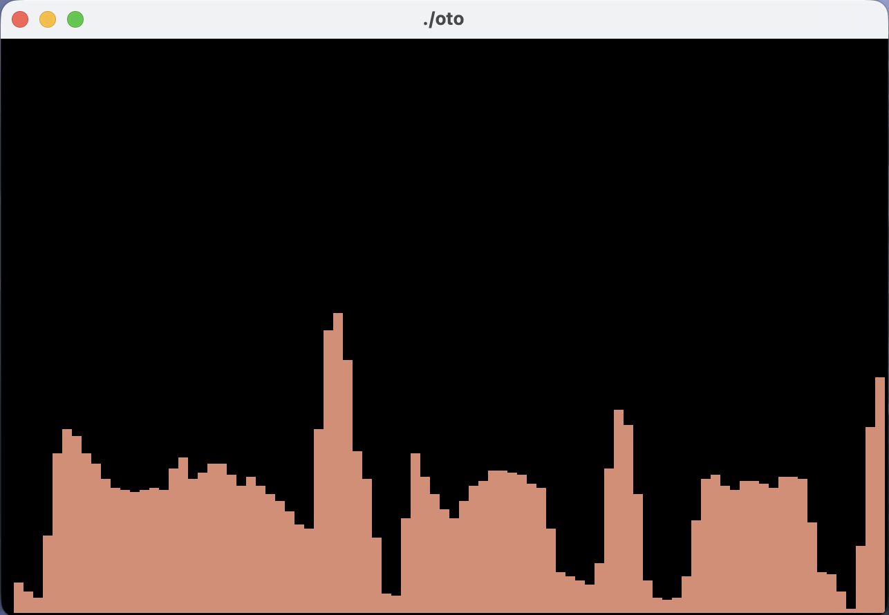 Oto terminal audio visualizer demo showing frequency band bars.